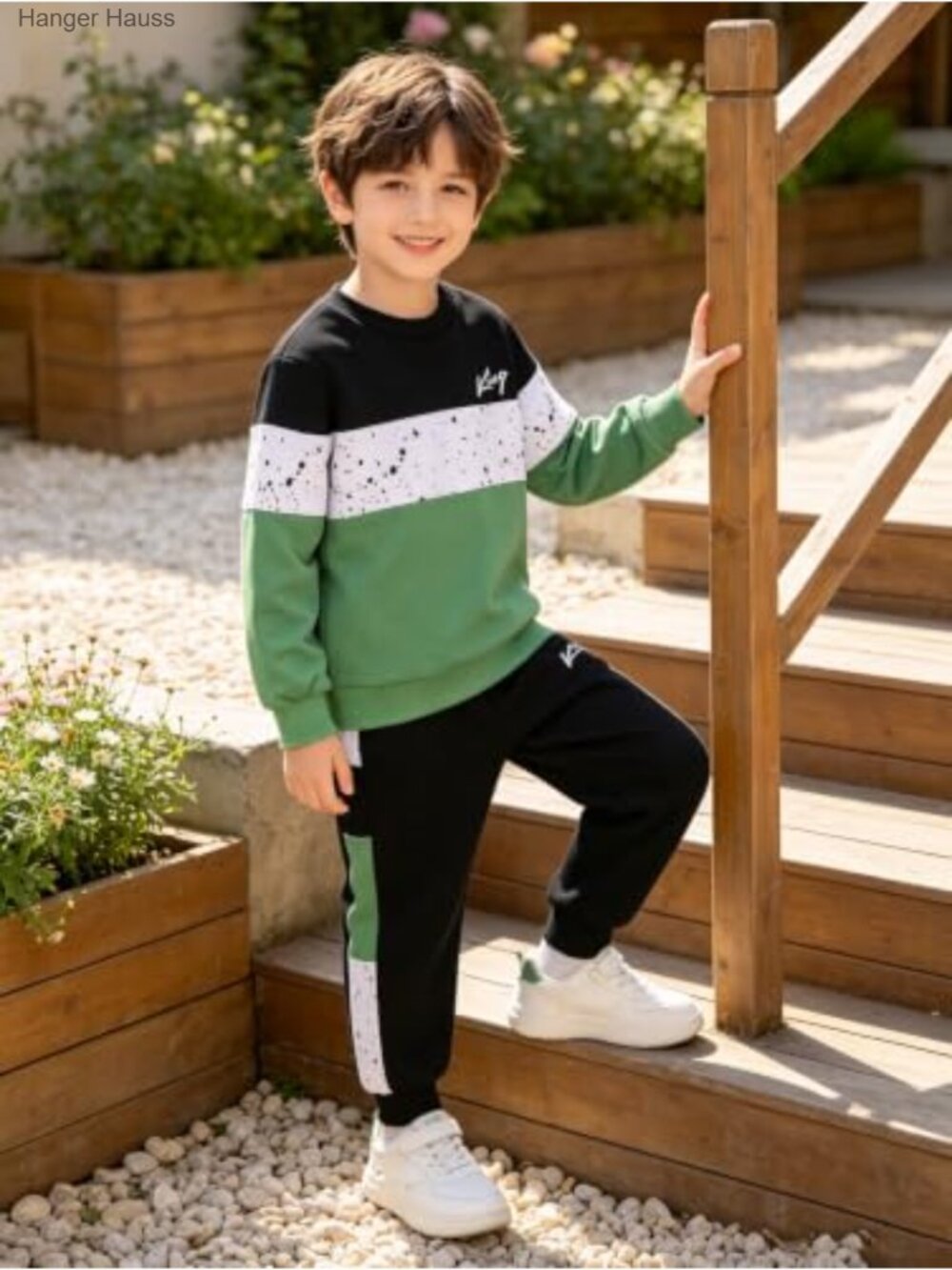 Boys 2pc Color Block Sweatshirt Sweatpants Set Long Sleeve Crewneck Joggers - Picture 3 of 6